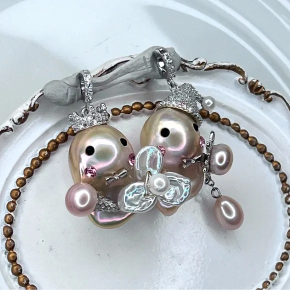 Handmade S925 SS Premium Flameball Pearl Boy Girl Character Detachable Pendant